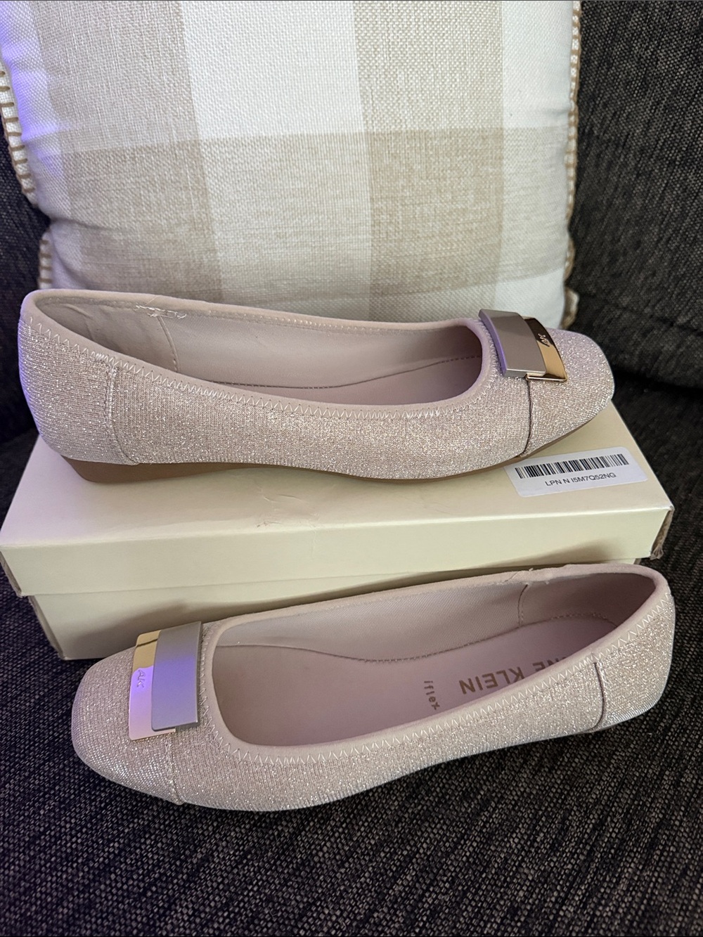Calvin Klein Blush Glitter Ballet Flats with Gold Plaque